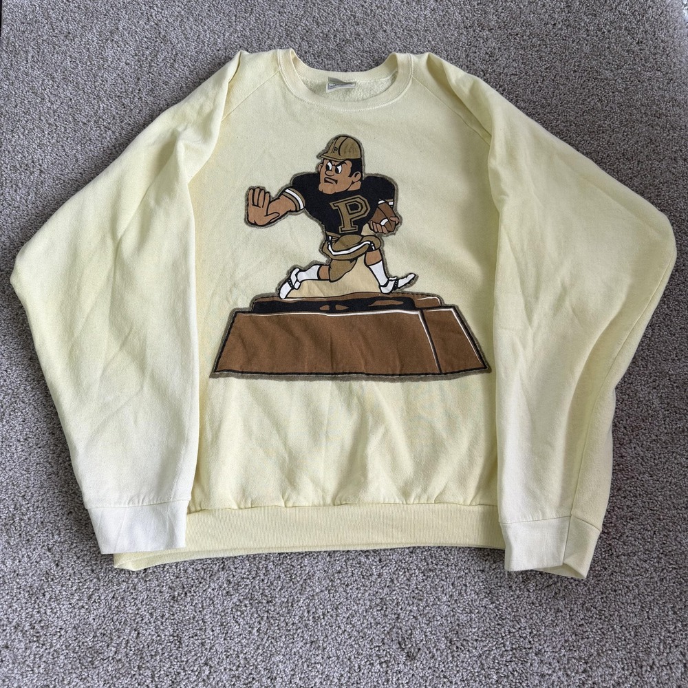 Vintage Fruit Of The Loom Sweatshirt Mens 3XL Yellow Purdue Football Fleece